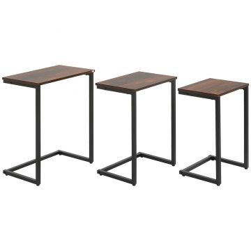 HOMCOM Masă laterală, Masă de cafea, Set de 3, Design industrial, Cadru din oțel, maro+negru, 45 x 30 x 60 cm | Aosom Romania