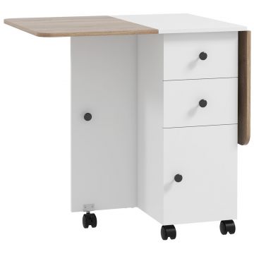 HOMCOM Masă Rabatabilă pentru Maxim 6 Persoane cu 2 Sertare, Dulap și Raft Posterior, 120x60x76.5 cm, Alb | Aosom Romania