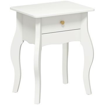 HOMCOM Măsuță de Living cu Sertar în Stil Francez 45x35x55 cm, Alb | Aosom Romania