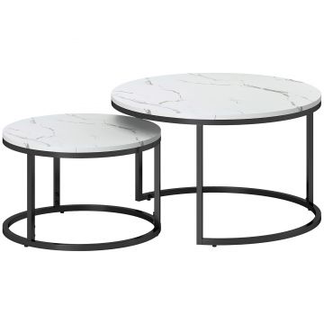 HOMCOM Set de 2 mese de cafea gigogne, stivuite, design industrial, picioare din metal, alb | Aosom Romania