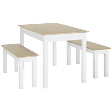 HOMCOM Set de masă 3 piese cu 2 bănci pliante pentru 4-6 persoane de stil contemporan din particule de lemn | Aosom Romania