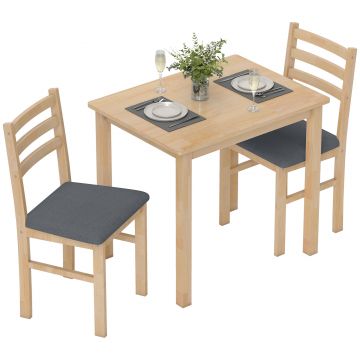HOMCOM Set de Masă 3 Piese cu 2 Scaune, Masă de Bucătărie pentru Spații Compacte, Scaune Panouri, Spațiu de Economisire, MDF, Lemn Natural | Aosom Romania