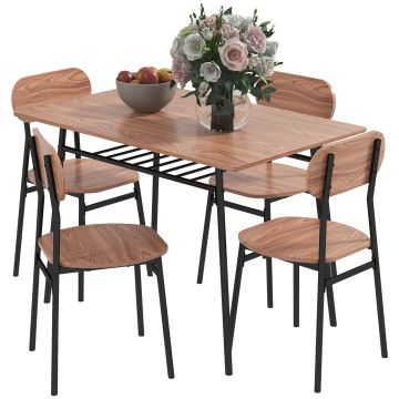 HOMCOM Set de masă cu scaune Masă de sufragerie, Design industrial, 110 cm x 70 cm x 75 cm, Maro | Aosom Romania