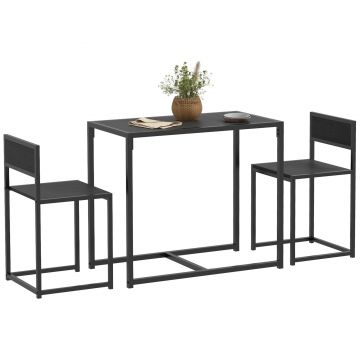 HOMCOM Set masă și scaune, masă de 3 piese cu 2 scaune încorporate, pentru bucătărie salon casă, negru | Aosom Romania