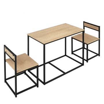 HOMCOM Set Masă și scaune pentru Sălile de mese Set de 1 Masă + 2 scaune encastrabile pentru Bucătărie - metal negru Aspect de stejar deschis | Aosom Romania