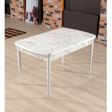 Masa de sufragerie extensibila, Beckley, Trend Carrara, 132x79x76.5 cm, PAL, Alb/Gri