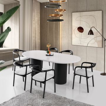 Masa, Nmobb, LI, 200x77x100 cm, 100% MDF VOPSIT/LACUIT, Alb/Negru