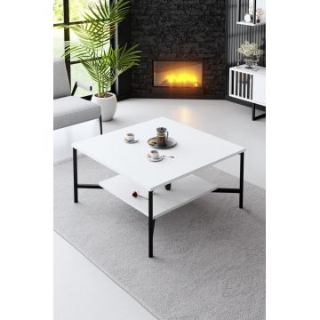 Masuta de cafea, Bexley, Black Line, 80x80x40 cm, PAL, Alb/Negru