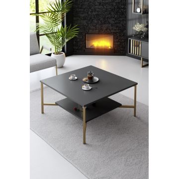 Masuta de cafea, Bexley, Gold Line, 80x80x40 cm, PAL, Antracit / Negru