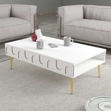 Masuta de cafea, Hommy Craft, Lyon 33, 105x33.6x60 cm, PAL, Alb/Auriu
