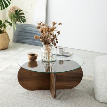 Masuta de cafea, Neostill, Bubble Wood, 75x35x75 cm, Blat: 100% STICLA CALITA, Maro