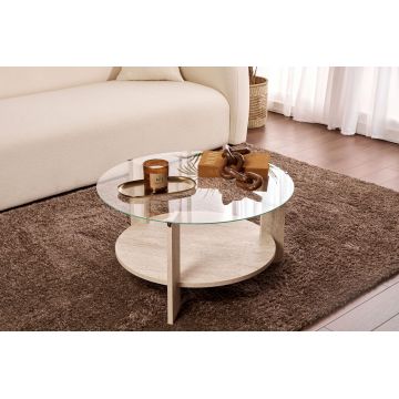 Masuta de cafea, Nordure, Clara, Travertin / Transparent