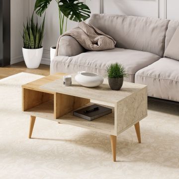 Masuta de cafea, Odessa, Austin, 90x40x50 cm, Travertin / Stejar Safir