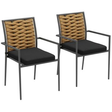 Outsunny Scaune de grădină Scaune de exterior Scaune de terasă, rezistente la intemperii, design modern, 57 x 58 x 87 cm, Maro + Negru + Gri | Aosom Romania