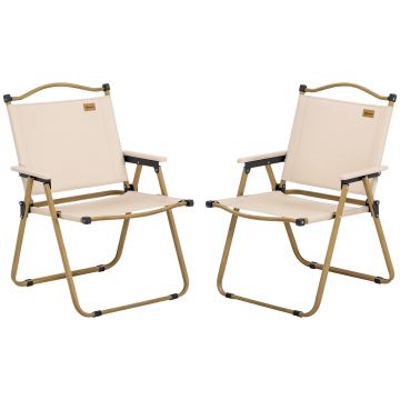 Outsunny Set de 2 scaune de camping scaun de pescuit pliant - tesatura Oxford si structura din otel 54 x 59 x 78 cm kaki | Aosom Romania
