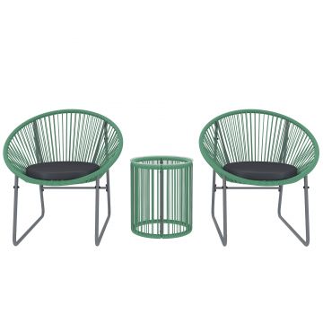 Outsunny Set de mobilier de exterior cu 3 piese, 1 masă, 2 scaune, placă de masă din sticlă, poliratan plastic înfășurat în cadre de oțel, perne moi, Verde | Aosom Romania