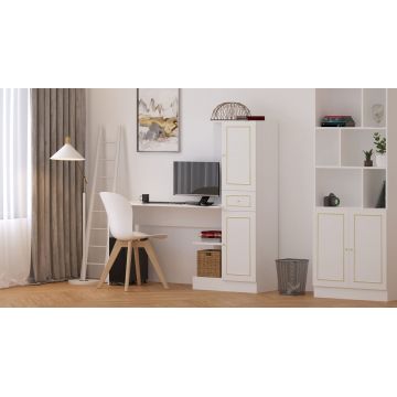 Set birou si biblioteca, Rabi, Rb-087, 120x75x40 cm, Alb mat