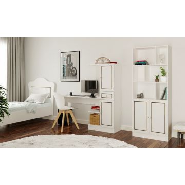 Set birou si biblioteca, Rabi, Rb-098, 120x75x40 cm, Alb mat