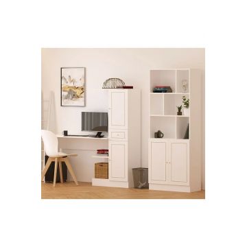 Set birou si biblioteca, Rabi, Rb1000401558, 155x150x40 cm, Alb mat