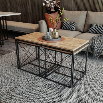 Set masuta de cafea, Kalune Design, Defne, PAL, Pin Atlantic / Negru
