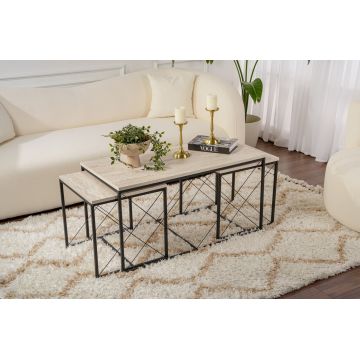 Set masuta de cafea, Kalune Design, Defne, Travertin / Negru