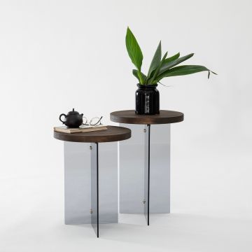 Set masuta de cafea, Neostill, Serenity 2, Sticla temperata, Nuc / Gri închis