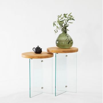 Set masuta de cafea, Neostill, Serenity 2, Sticla temperata, Stejar / Transparent