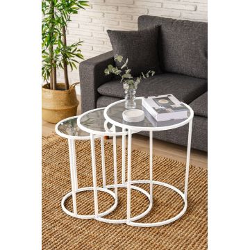Set masute 3 piese, Caliente, Alya, Alb / Transparent