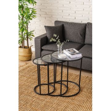 Set masute 3 piese, Caliente, Alya, Negru/Transparent