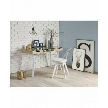 Birou B33, stejar Sonoma și alb 120/60/75 cm cu blat din sticlă mată