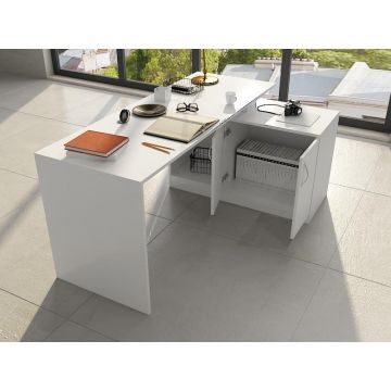 Birou Basak cu 2 Usi si Raft, Alb, 130 x 74 x 105 cm