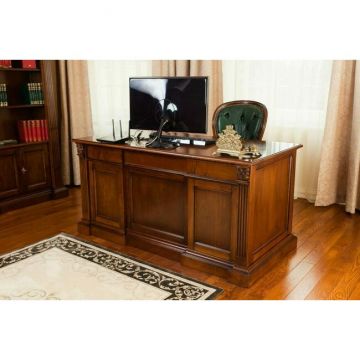 Birou Emily, stil clasic, lemn masiv Paltin și panel furniruit, 150x75x81 cm, finisaj nuc