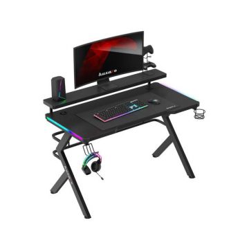 Birou gaming cu suport pentru monitor Huzaro Hero 5.0 RGB, 120 x 60 x 69.5 cm, Aluminiu/HDF (Negru)