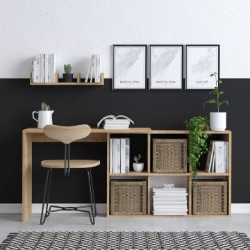 Birou Multifunctional Blake cu Rafturi, Stejar, 145x74x45 cm
