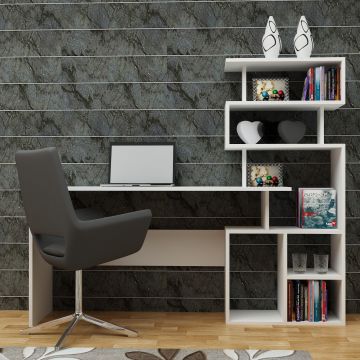 Birou Next cu rafturi, Alb, 160x135x40 cm