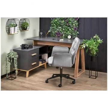 Birou Sergio XL, design modern, spațiu generos de lucru, structură MDF furniruit, 134x60x78 cm, antracit/wotan