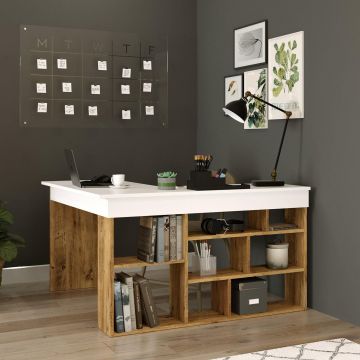 Birou Zellow Tip L cu Rafturi, 129x72x120 cm
