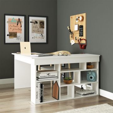 Birou Zellow Tip L cu Rafturi, 129x72x120 cm