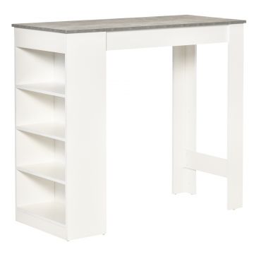 HOMCOM Masă de Bar Masă Înaltă Tip Bistró de Bucătărie cu Raft de 4 Nivele Stil Modern din Melamină pentru Dining Sufragerie 115x50x102,7 cm Alb și Gri | Aosom Romania