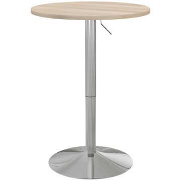 HOMCOM Masă de bar rotundă masă înaltă bucătărie reglabilă în înălțime 69-91 cm blat pivotant la 360° natural și gri | Aosom Romania