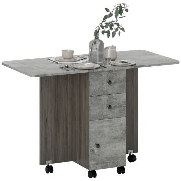 HOMCOM Masă de bucătărie pliabilă masă de sufragerie pliantă 2 pliante cu 2 sertare 1 dulap și 1 raft de depozitare 120 x 60 x 76,5 cm - gri | Aosom Romania