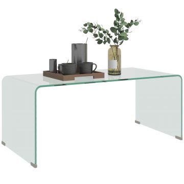 HOMCOM Masa de cafea din sticlă masă de salon rectangulară design modern din sticlă temperată cu margini rotunjite sigure transparent | Aosom Romania