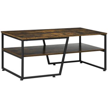 HOMCOM Masă de cafea rectangulară de stil industrial cu 1 blat și 1 raft de depozitare din metal 106 x 55 x 45 cm | Aosom Romania