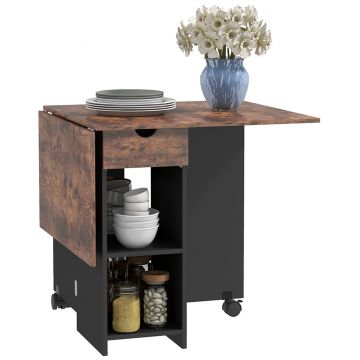 HOMCOM Masă de dining pliabilă masă de bucatărie extensibilă pentru 2 până la 4 persoane 2 abătători 120 x 72 x 75 cm maro rustic și negru | Aosom Romania