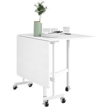 HOMCOM Masă de Dining Pliabilă pentru 4-6 Persoane cu Roți și Aripile Pliabile Masă Pliabilă pentru Bucătărie 120x80x73 cm Alb | Aosom Romania