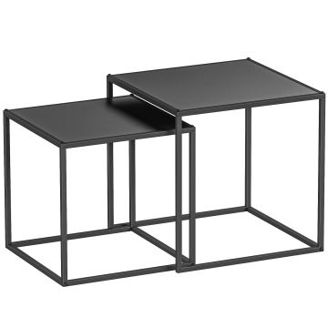 HOMCOM Set de 2 masute de cafea patrate stivuibile, masute laterale si de living din otel, alb | Aosom Romania HOMCOM Set de 2 masute de cafea patrate stivuibile, masute laterale si de living din otel, alb | Aosom Romania