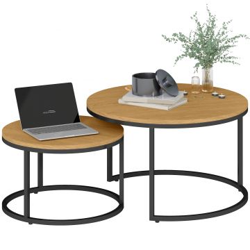 HOMCOM Set de 2 mese de cafea gigogne suprapozabil design industrial blat de ciment picioare din metal maro | Aosom Romania