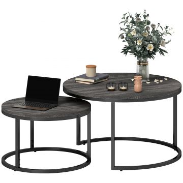 HOMCOM Set de 2 mese laterale pliabile design industrial, blat imitație ciment, picioare metalice negre | Aosom Romania HOMCOM Set de 2 mese laterale pliabile design industrial, blat imitație ciment, picioare metalice negre | Aosom Romania