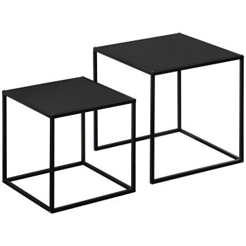 HOMCOM Set de 2 mese nestingute pătrate de stil industrial din metal negru mat - dim. 40 şi 35 cm | Aosom Romania