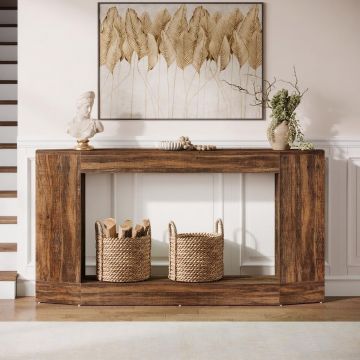 MAM11 - Masa Consola, 160 cm, masuta hol, living, dining, dormitor - Maro - Negru MAM11 - Masa Consola, 160 cm, masuta hol, living, dining, dormitor - Maro - Negru
